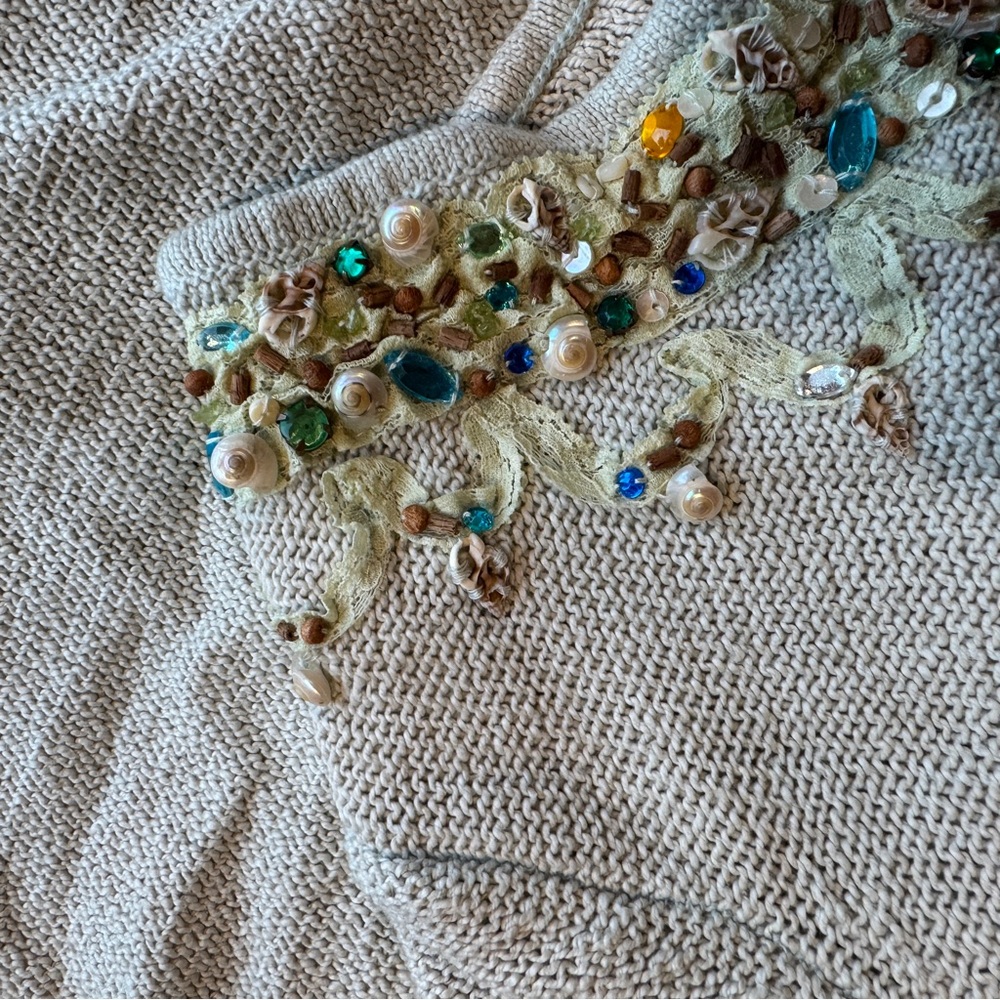 Free People Sea Shell Boho Beaded Knit Cardigan Medium - Picture 12 of 12